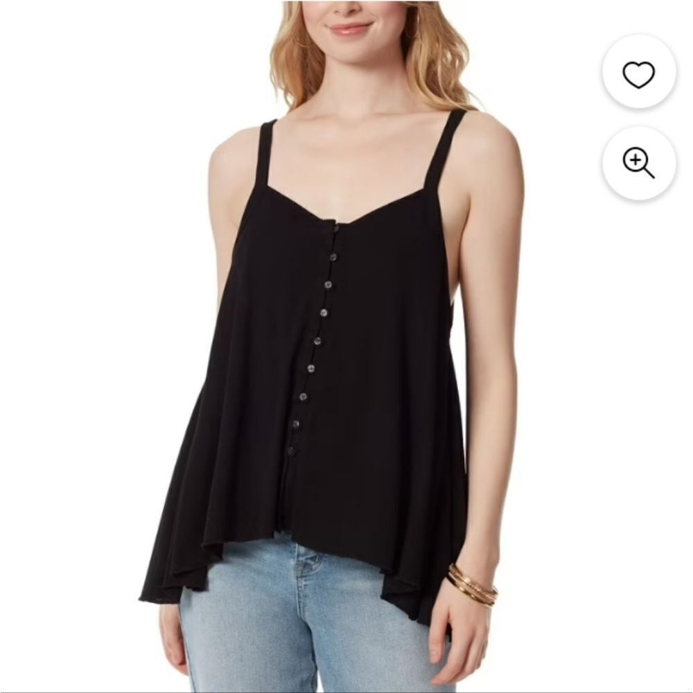 Jessica Simpson women's Gwen  shark bite hemline black button down tank top sz M